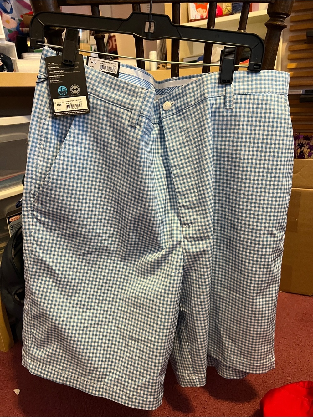 FootJoy Light Blue & White Gingham Flat-Front Men's Shorts